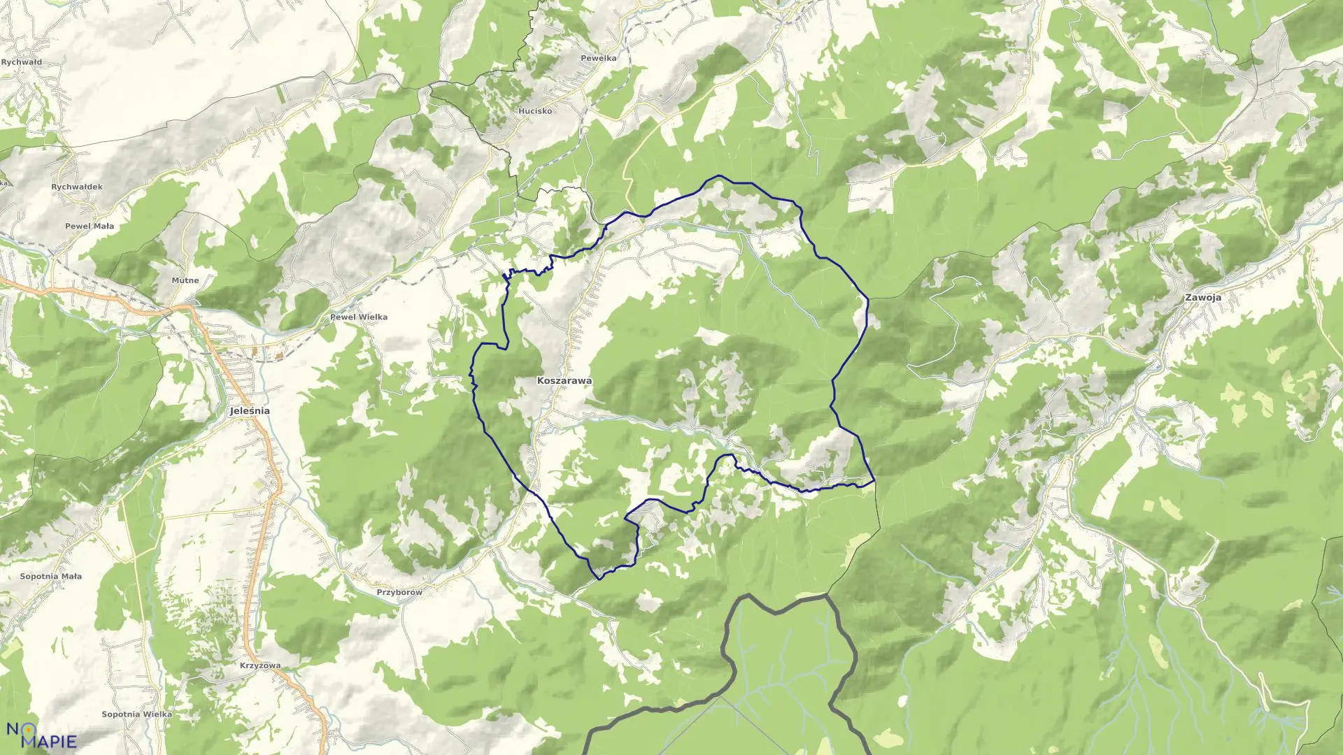 Mapa obrębu Koszarawa w gminie Koszarawa